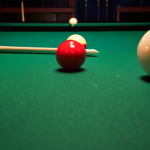 **Image Prompt:** A slightly overhead shot of a billiards table with balls scattered after a break. Focus on the cue ball's position strategically behind another ball, creating a safety or snooker. The lighting should be dramatic, emphasizing the strategic tension of the game. Include a blurred background to draw focus to the table. Keywords: billiards, snooker, safety, strategy, pool table, dramatic lighting.