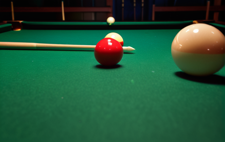 **Image Prompt:** A slightly overhead shot of a billiards table with balls scattered after a break. Focus on the cue ball's position strategically behind another ball, creating a safety or snooker. The lighting should be dramatic, emphasizing the strategic tension of the game. Include a blurred background to draw focus to the table. Keywords: billiards, snooker, safety, strategy, pool table, dramatic lighting.