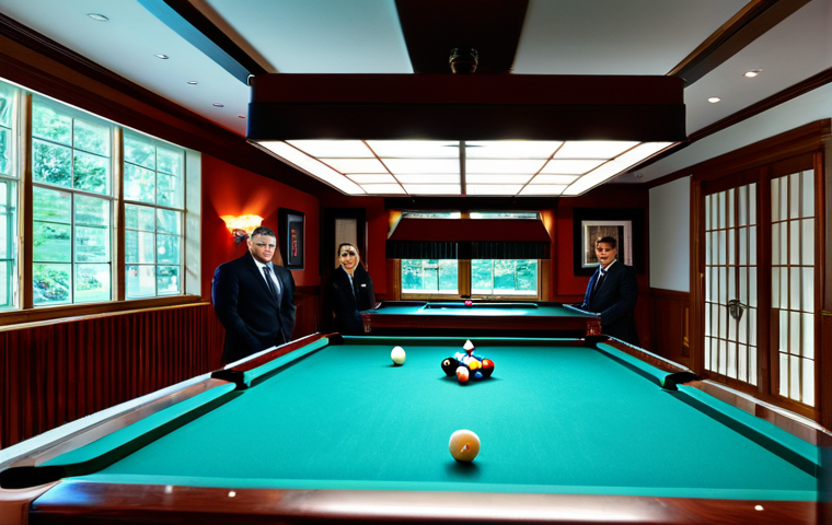 Professional Pool Room**
"A well-lit, upscale billiard room featuring a professional pool table with worsted cloth, fully clothed players in appropriate attire concentrating on a game, safe for work, correct proportions, perfect anatomy, professional photography, sharp focus, high quality, family-friendly, appropriate content, bright lighting, depth of field."
**