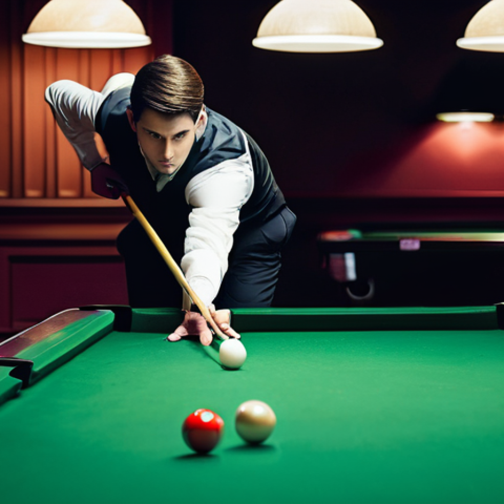 초보자를 위한 당구 연습법 - **"The Perfect Stance"**: A highly detailed, realistic photograph of a male or female billiards play...