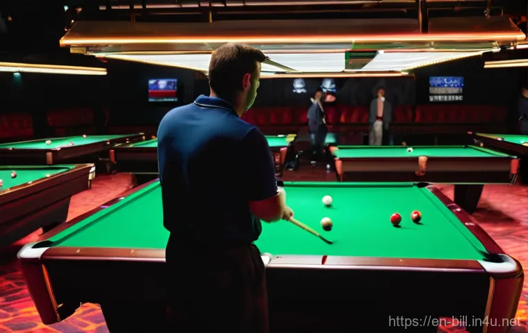 당구 행사 이벤트 - **Dynamic Professional Pool Tournament:**
"A wide-angle, cinematic shot capturing the thrilling ...