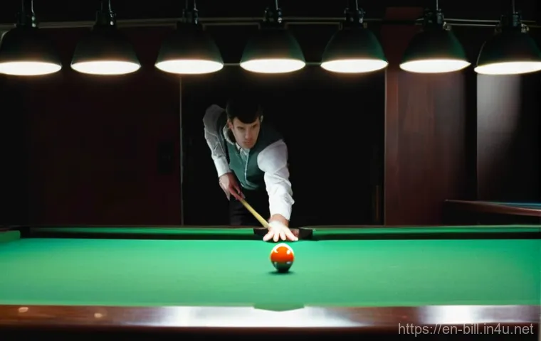 당구 테이블 조명 설치 가이드 - **Prompt 1: The Precision Shot Under Optimal Light**
"A male billiard player in his late 20s, we...