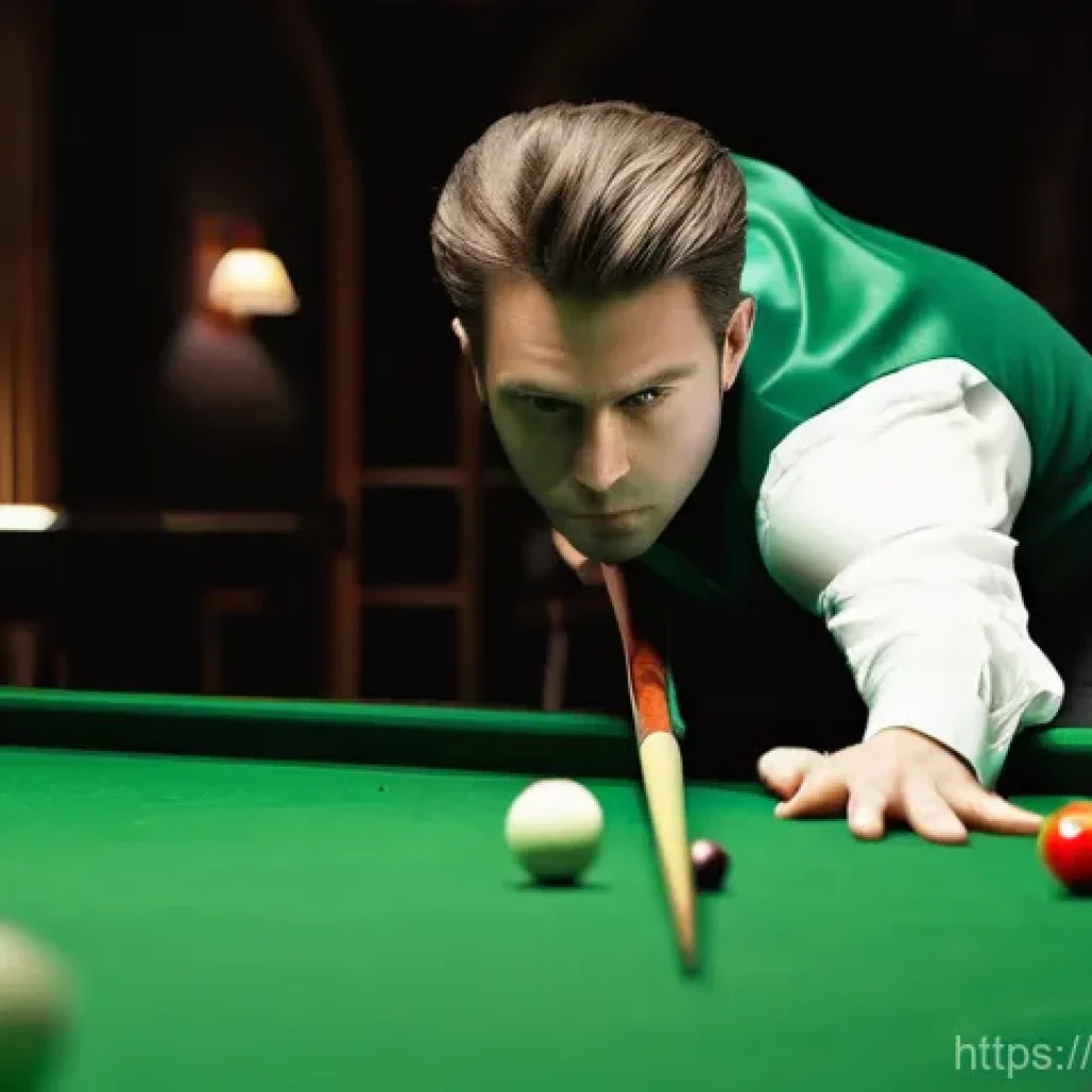 당구 경기 중 물리학의 적용 - **Prompt:** A highly focused male or female billiards player, mid-30s, stands by a perfectly maintai...