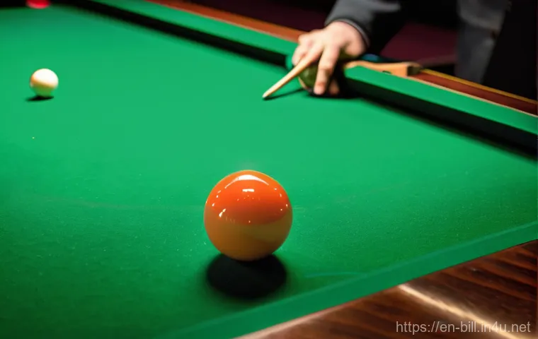 당구 경기 중 물리학의 적용 - **Prompt:** A highly focused male or female billiards player, mid-30s, stands by a perfectly maintai...