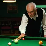 당구 경기 규칙 오해 - **Prompt:** A classic, dimly lit billiards hall. Two male players, one younger (20s) with a slightly...