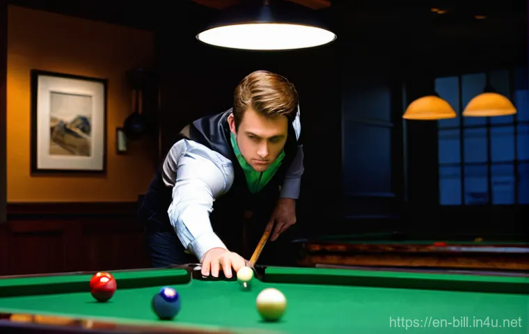 당구 입문자를 위한 체크리스트 - **Prompt 1: "Finding Your Perfect Partner" - The Cue Selection Moment**
    "A person in their late ...