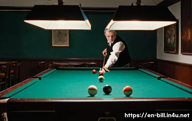 당구 영화 추천 - **Prompt:** A gritty, classic 1960s-style pool hall scene. An older, weathered male mentor with slic...
