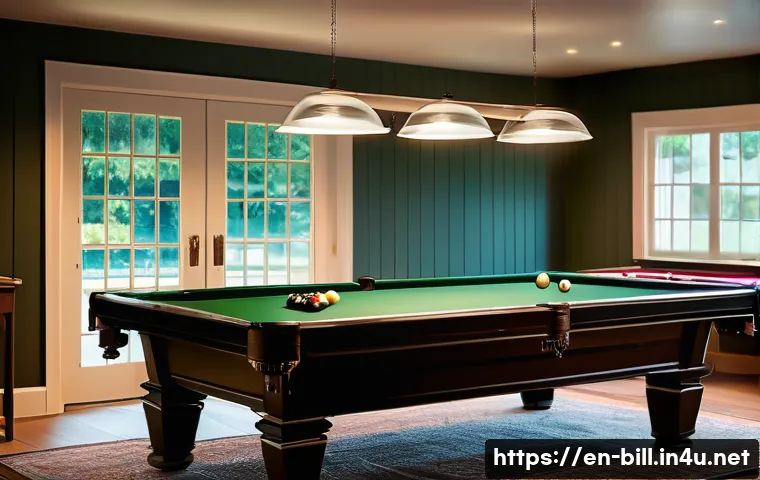 당구 매너와 에티켓 - A cozy indoor pool hall scene featuring a diverse group of adults playing billiards with respectful ...