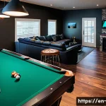 당구 필수 소품 - A high-resolution image of a professional pool table setup in a modern billiard room, featuring a sl...