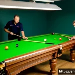 당구 테이블 설치 비용 - Photorealistic wide-angle interior scene of a professional billiard table installation in a modern A...